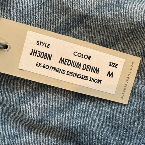 NWT JustUSA Denim Jean shorts Blue Distressed Summer MEDIUM 100% Cotton - Picture 5 of 15